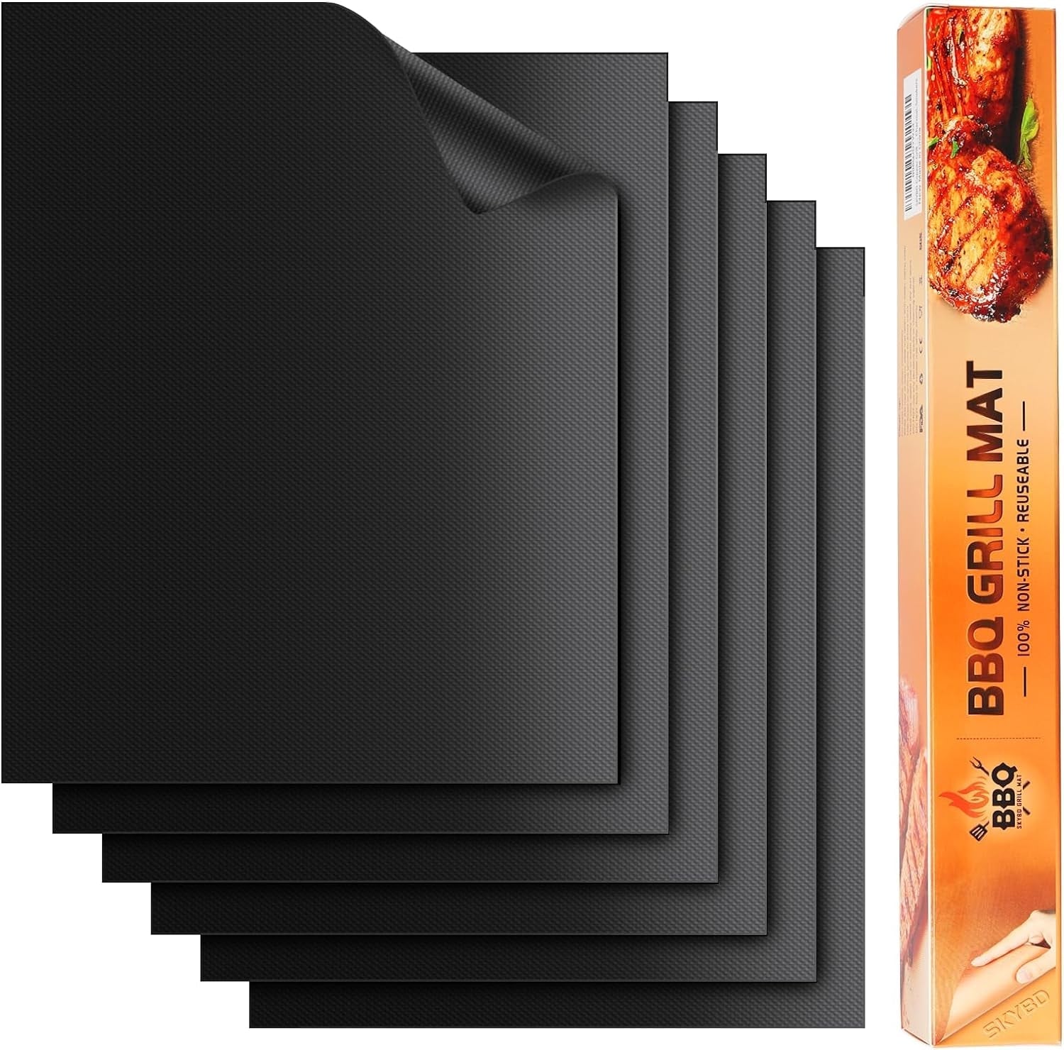 SKYBD Grill Mats for Outdoor Grill. 100% Nonstick Teflon BBQ Grill Mat Baking Mats. Reusable and Easy to Clean. (Set of 6). Works on Gas. Charcoal. Electric Grill 15.8 X 13-Inch. Black - Image 9