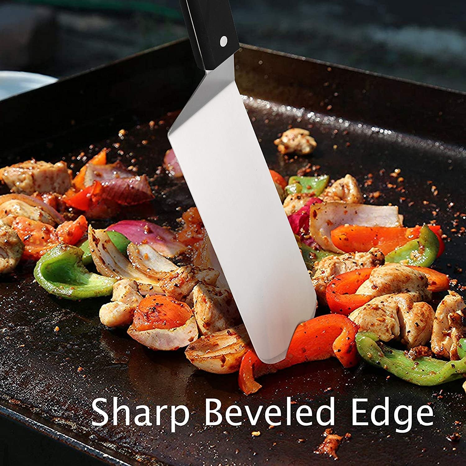 Hasteel Metal Griddle Spatula. Stainless Steel Long Spatula with Riveted Handle. Heavy Duty Perforated & Solid Spatula Burger Turner for Teppanyaki BBQ Flat Top Grilling Cooking. Dishwasher Safe - Image 5