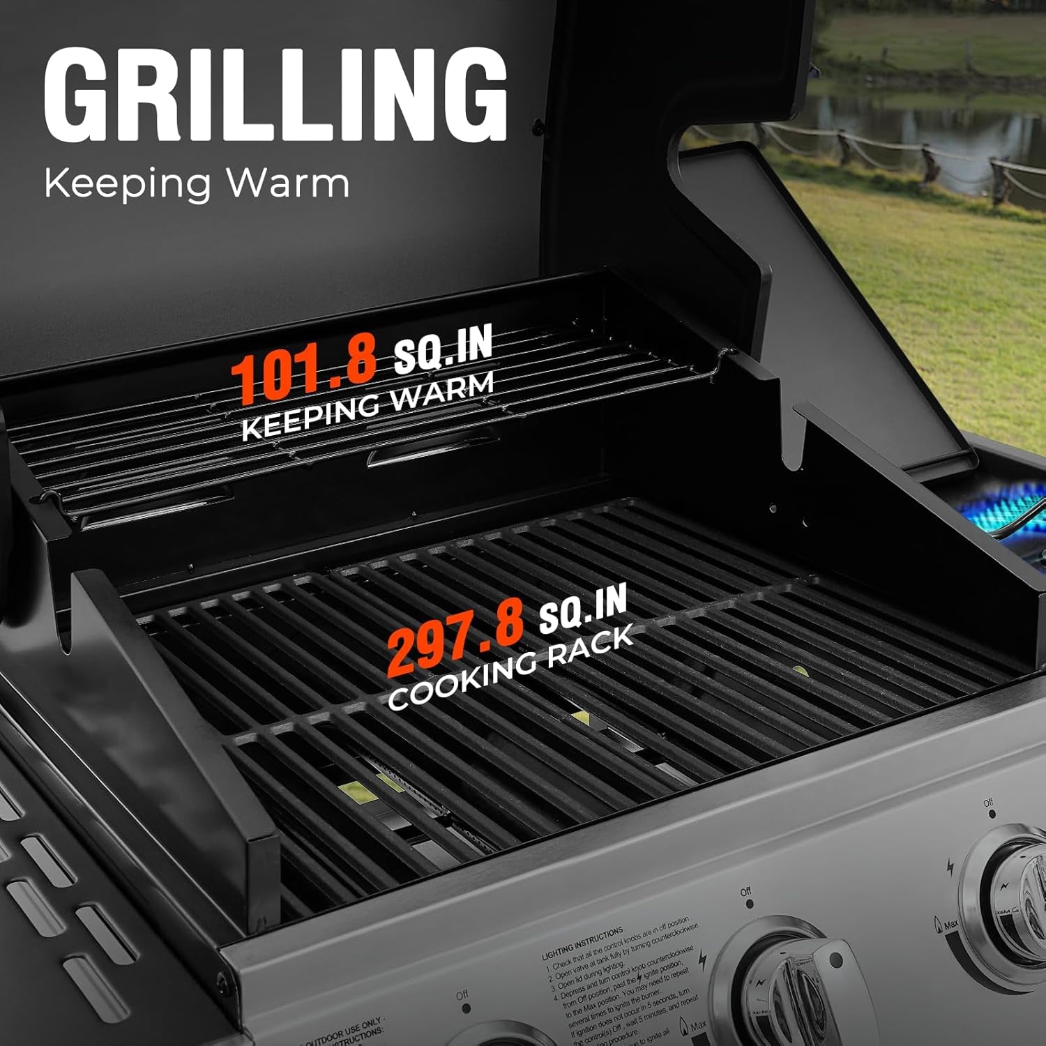 3 Burners Gas Grill with Side Burner. Propane Grill with Wheels and Storage. Outdoor Gas BBQ with Oil Tray and Thermometer for Patio and Party. 37000 BTU - Image 6