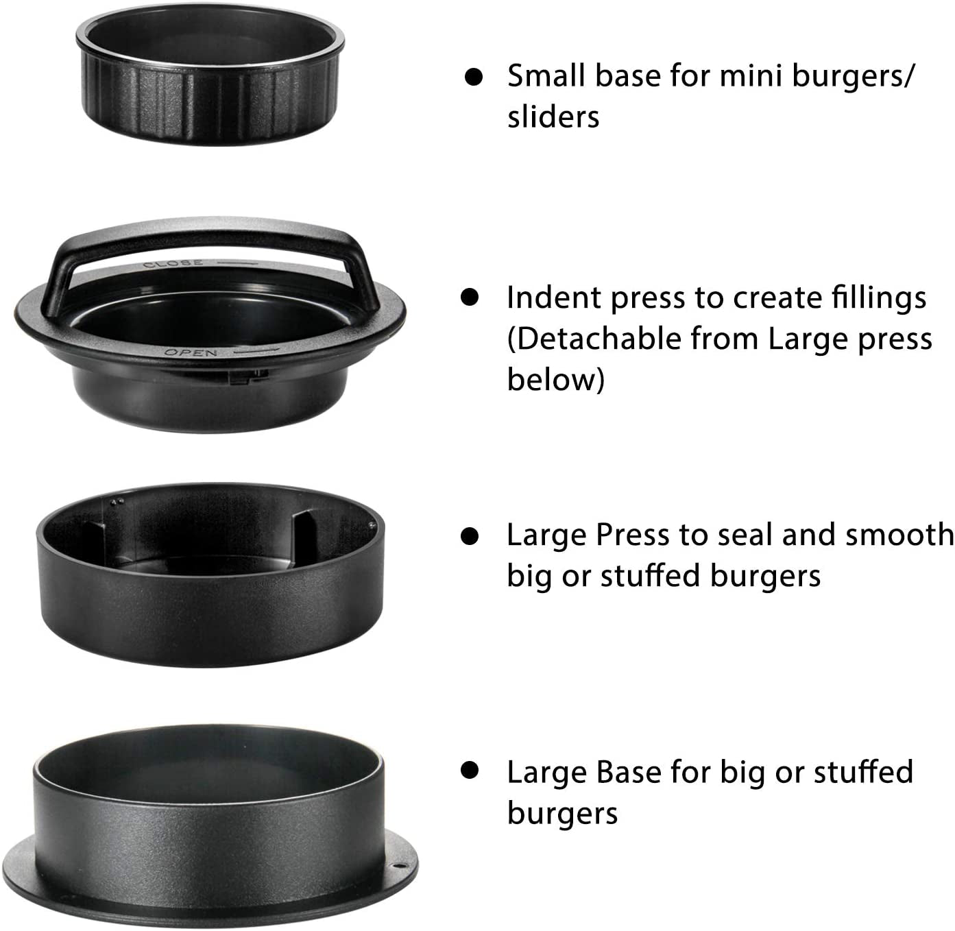 TAOUNOA Hamburger Press Patty Maker. 3 in 1 Non-Stick Burger Press with 100 Pcs Wax Paper for Making Delicious Burgers. Perfect Shaped Patties for Grilling and Cooking - Image 4