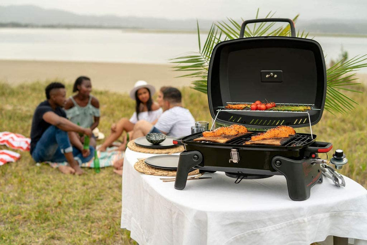 820-0065C 1 Burner Portable Gas Grill for Camping. Outdoor Cooking . Outdoor Kitchen. Patio. Garden. Barbecue with Two Foldable Legs. Red + Black - Image 5