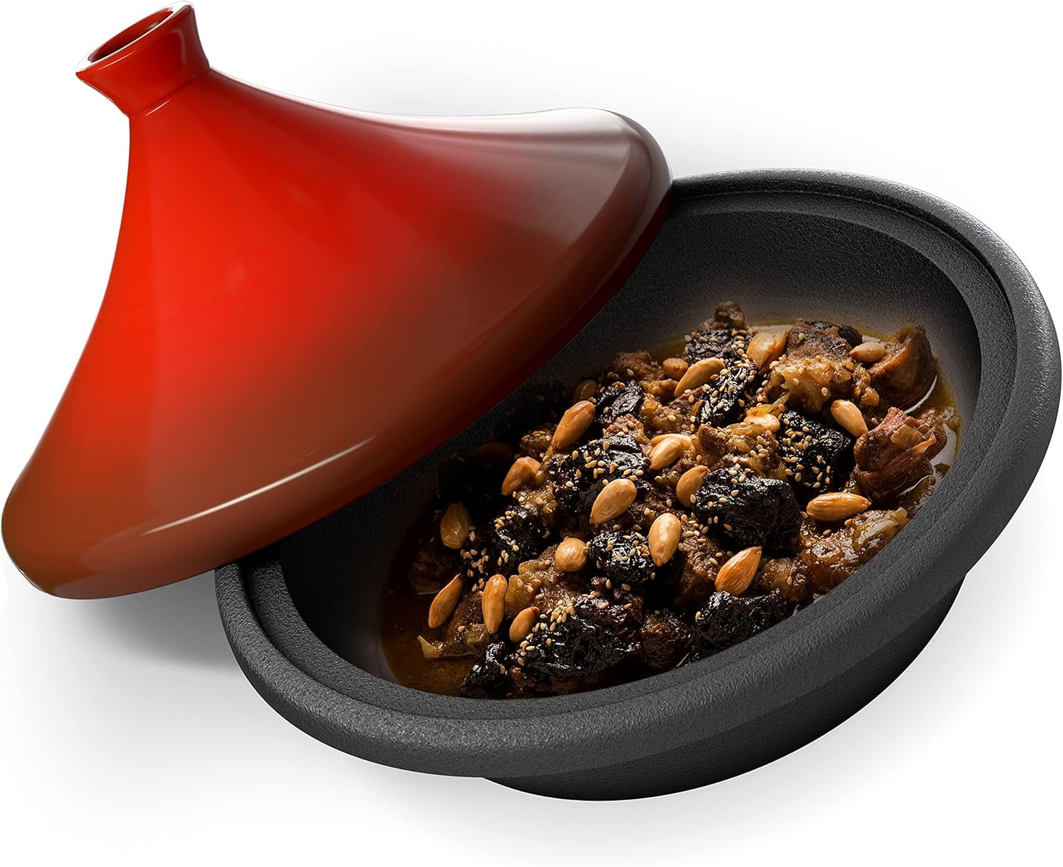 Kook Moroccan Tagine. Enameled Cast Iron Cooking Pot. Tajine with Ceramic Cone-Shaped Closed Lid. 3.3 QT. (Crimson) - Image 2