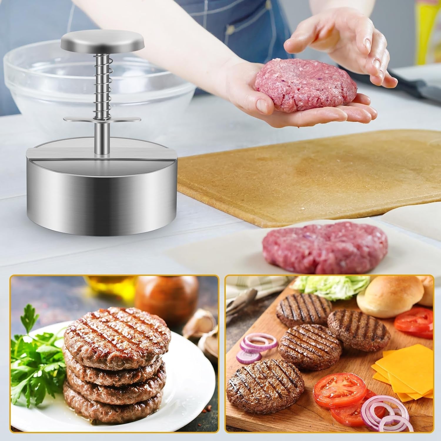Diveken Burger Press. Stainless Steel Hamburger Patty Maker. 5.5 Inch Adjustable Burger Patty Maker. Patty Making Mold for Meat. Vegetables. Beef. BBQ Barbecue Homemade Hamburger - Image 5