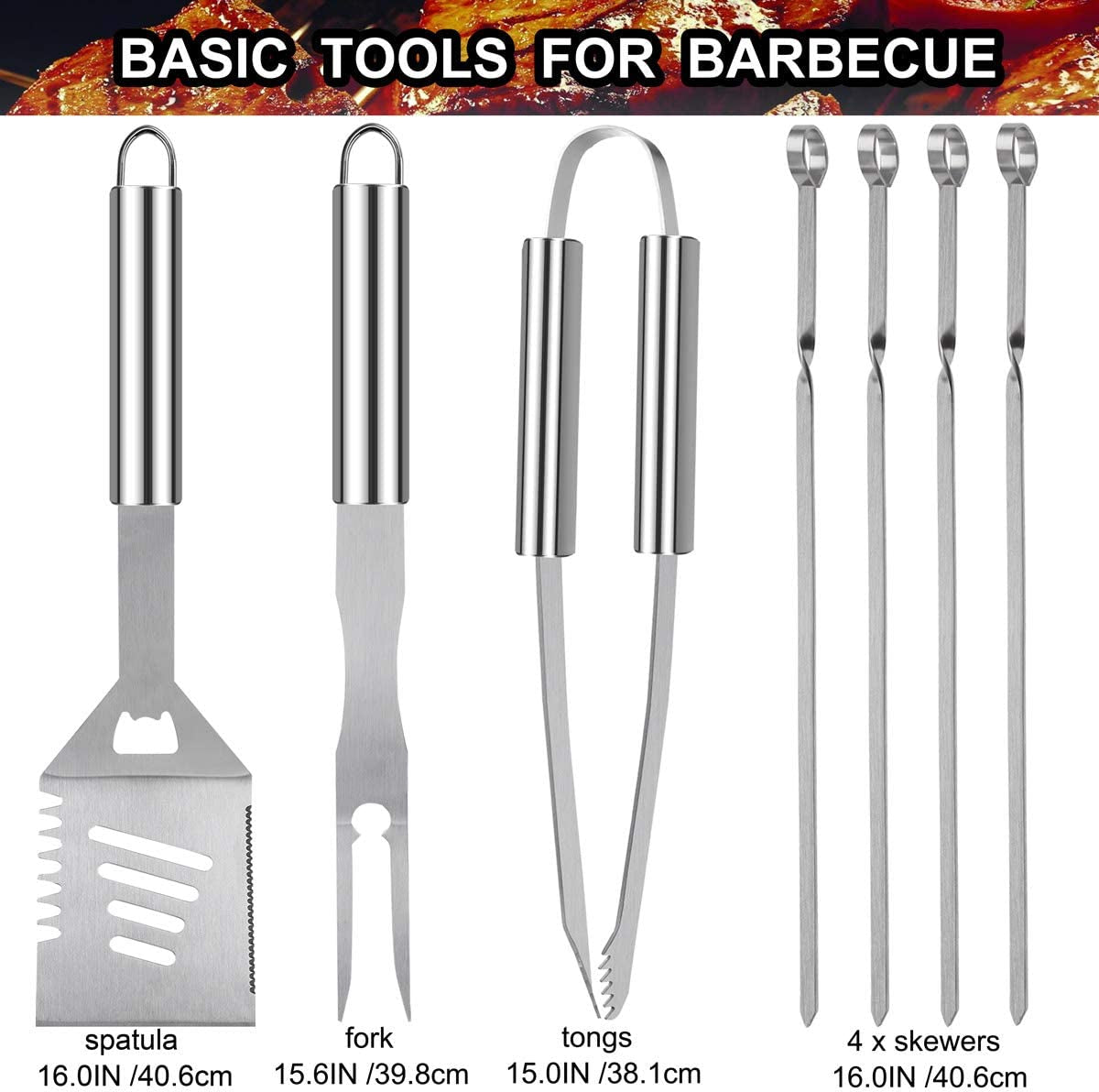 20PCS Heavy Duty BBQ Grill Tools Set - Extra Thick Stainless Steel Spatula. Fork& Tongs. Complete Barbecue Accessories Kit in Aluminum Storage Case - Perfect Grill Gifts for Men - Image 2
