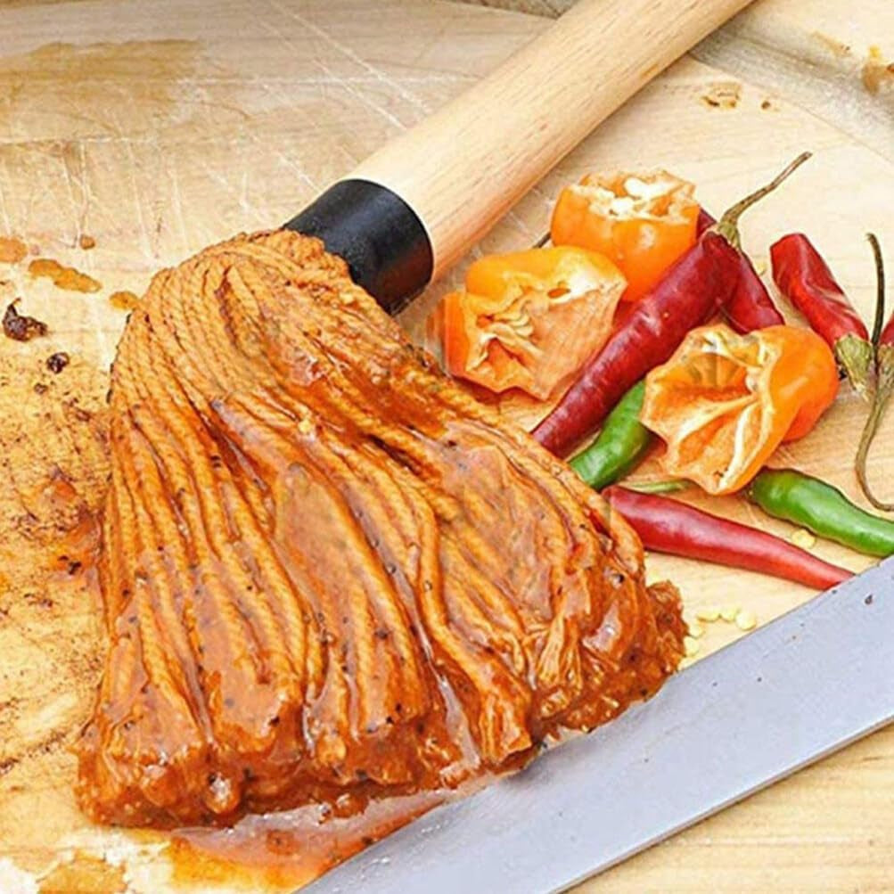 Amosfun Mop Grill Basting Mop 2Pcs Long Wood Handle BBQ Sauce Brushes Cotton Fiber Heads Barbecue Mop for Roasting Grilling Steak Brush - Image 4