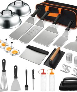 35PCS Griddle Accessories Kit. Flat Top Grill Accessories Set for Blackstone and Camp Chef. Grill Spatula Set with Enlarged Spatulas. Basting Cover. Scraper for Outdoor Barbecue