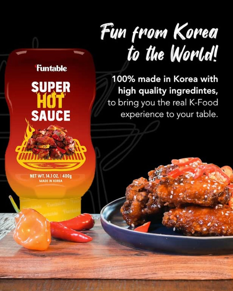 Funtable Super Hot Sauce (14.1Oz. Pack of 1) - Authentic Korean Flavor. Spicy & Tangy Sauce. Low-Calorie. Ideal for Fried Chicken. Nuggets. Dipping & More. - Image 4