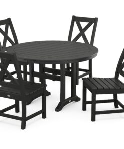 Polywood: Braxton Side Chair 5-Piece Round Dining Set With Trestle Legs