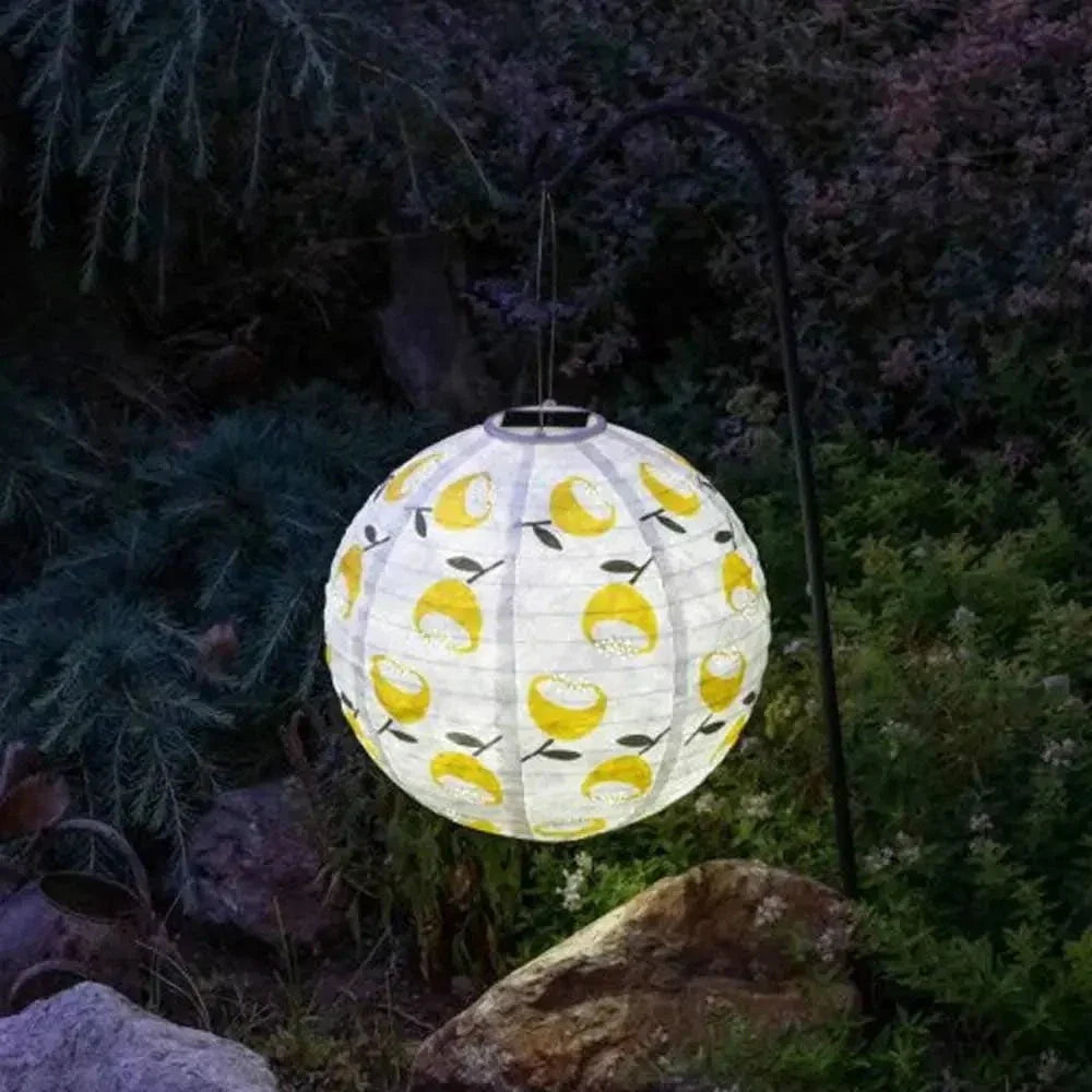 Allsop Soji 12 Round Solar Lantern with Lemon Poppy Print - Image 2