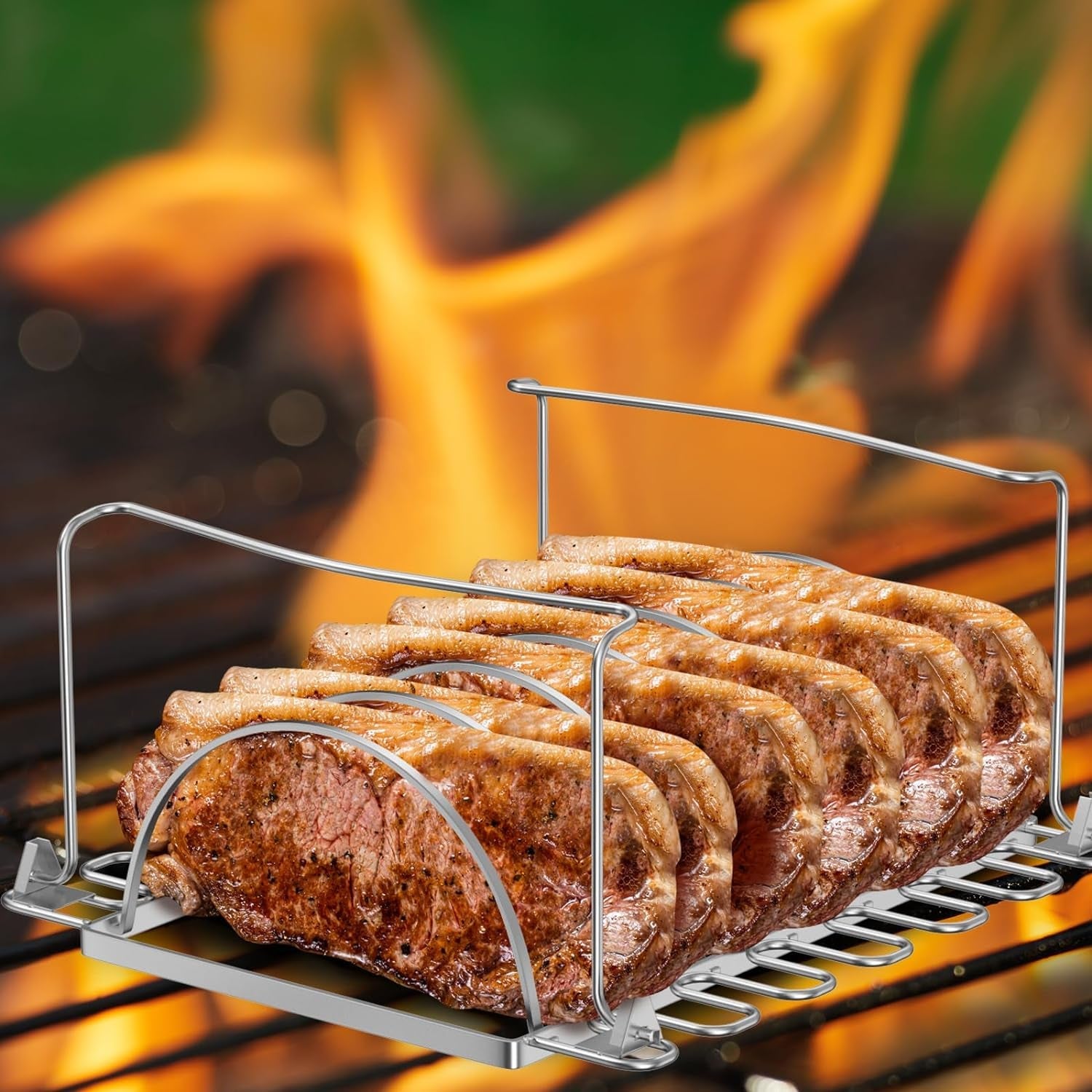 BMMXBI Foldable 3-In-1 Chicken Leg Rib Rack for Grill. Oven. Holds 12 Chicken Leg Wing. 6 Large Ribs. 1 Whole Chicken. Stainless Steel Rib Chicken Drumstick Roasting Racks Smoker Accessories - Image 2