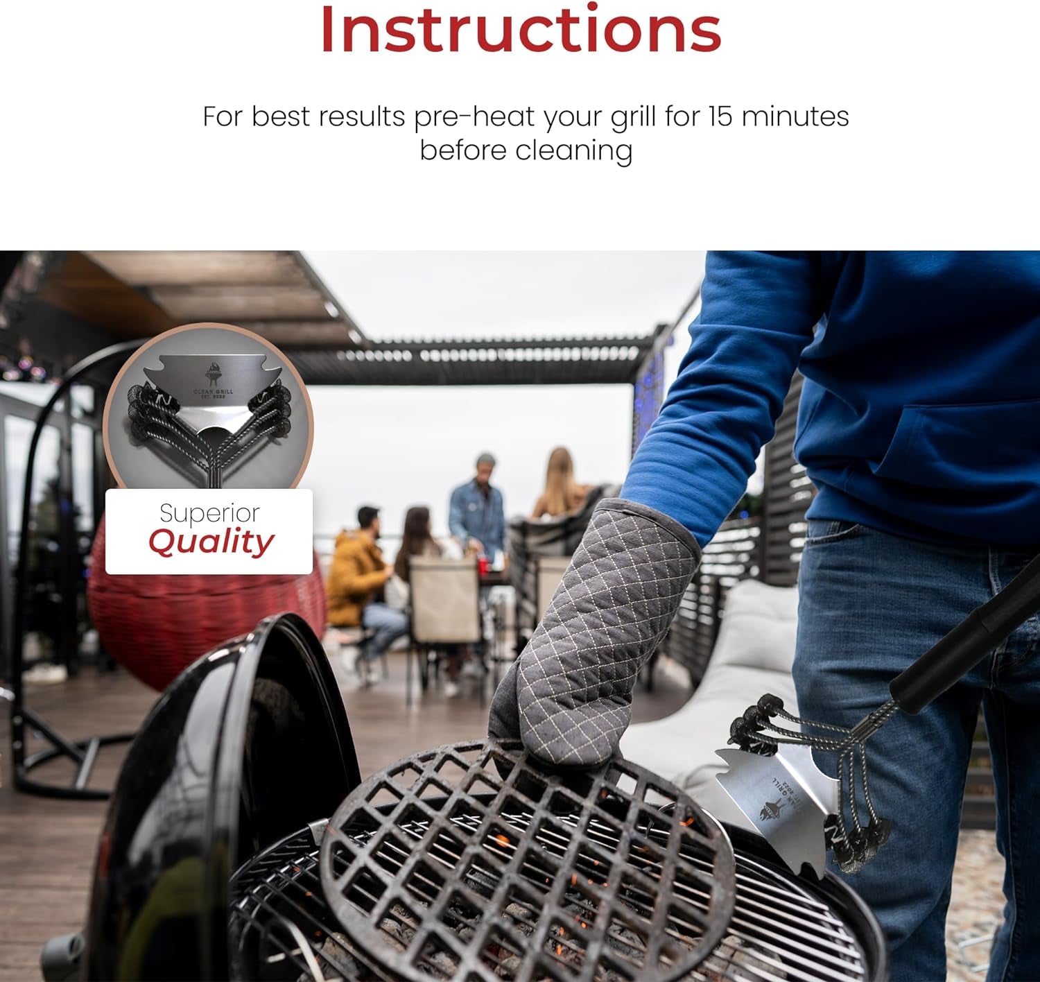 Clean Grill Superior BBQ Grill Brush - Efficient. Safe Wire Bristle Barbecue Cleaning Tool - Extra Strong Cleaner. for Grill Lovers. Ideal for Cleaning Any BBQ Grill - Image 3