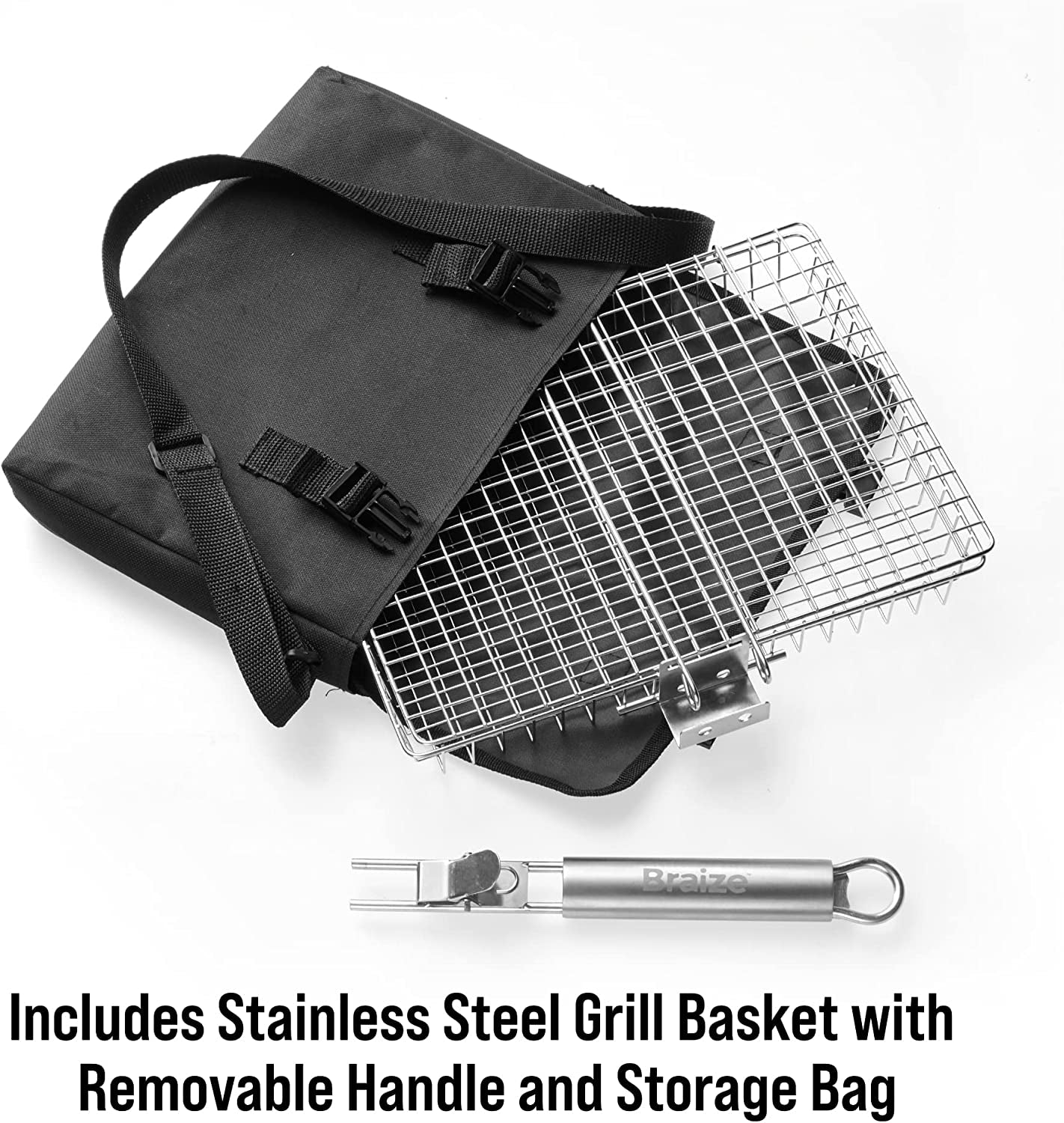 Braize Grill Basket with REMOVABLE HANDLE. Fish Grill Basket - Accessories for Outdoor Grill. Cooking Accessories. Bbq Grill. Grilling Grilling Set Camping Gear Accessories. - Image 2