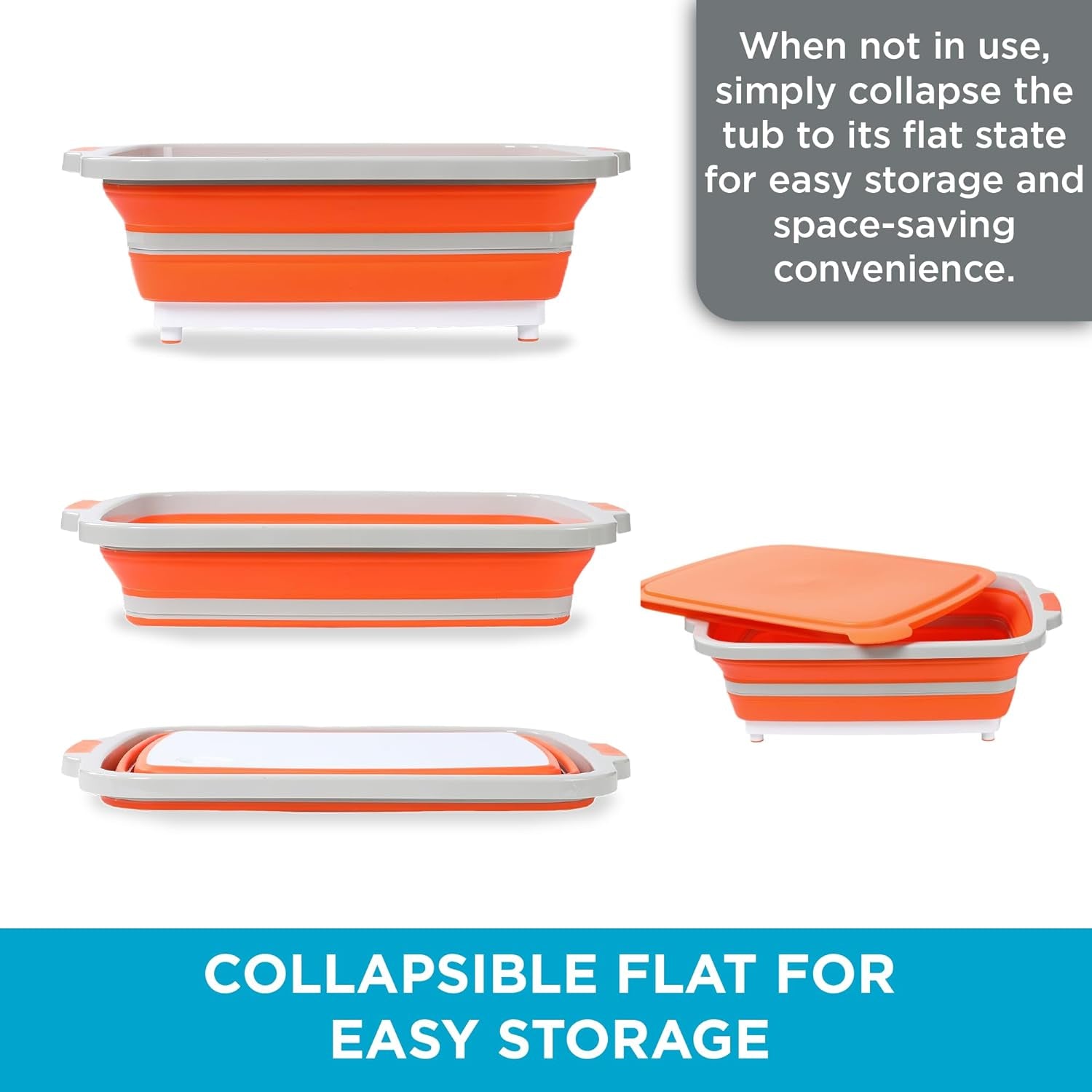 BIRDROCK HOME Large BBQ Collapsible Food Prep & Cutting Board and Grill Caddy Tub with Colander & Lid | 12.4 Quarts | Kitchen Veggie Washing Basket | Silicone Dish Bowl for Picnic. Tailgate. Camping - Image 3