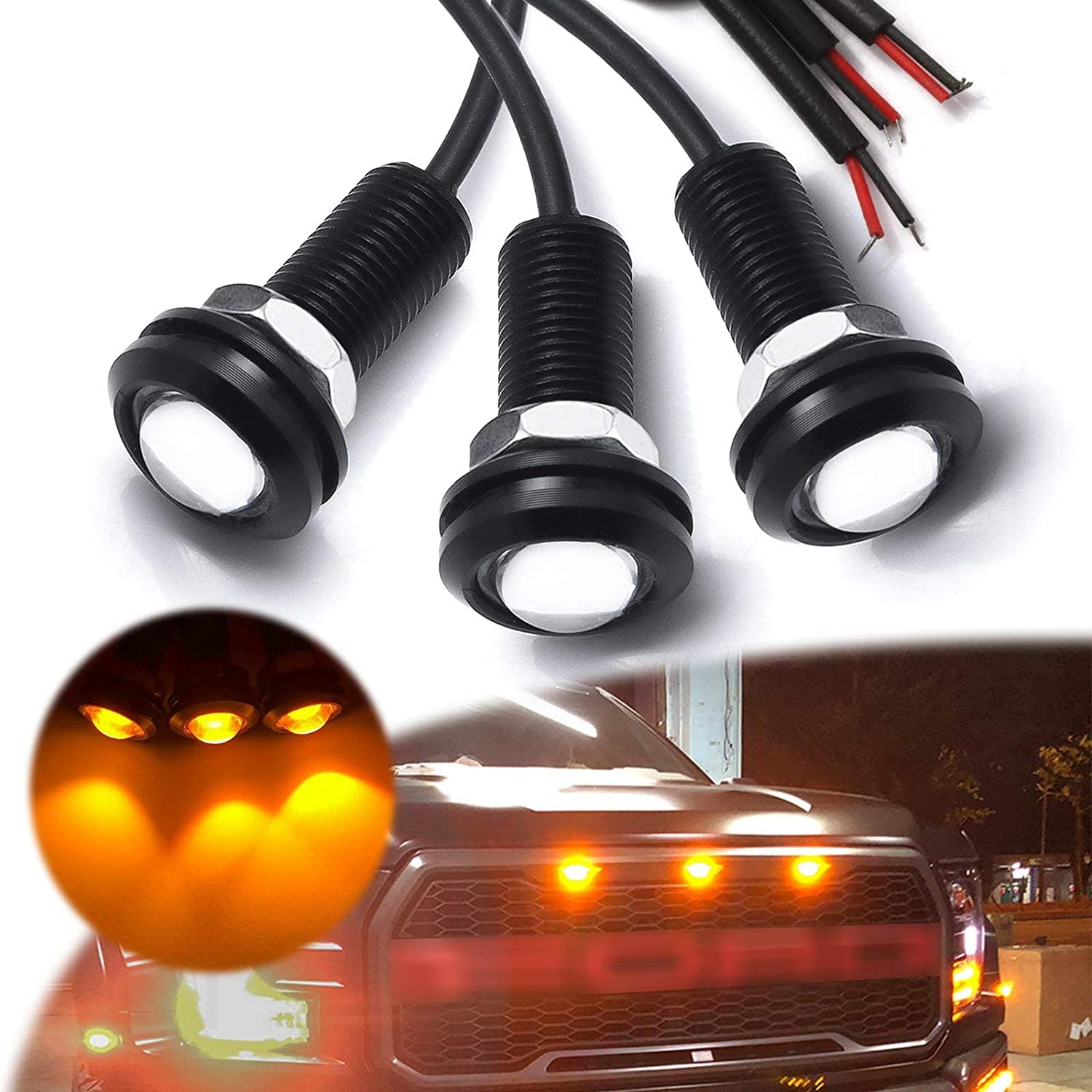 Xotic Tech 3Pcs LED Front Grille Marker Lights W/Projector Lens Assembly Compatible with Cars. Pickups. Trucks. SUV. Trailer. 3000K Amber