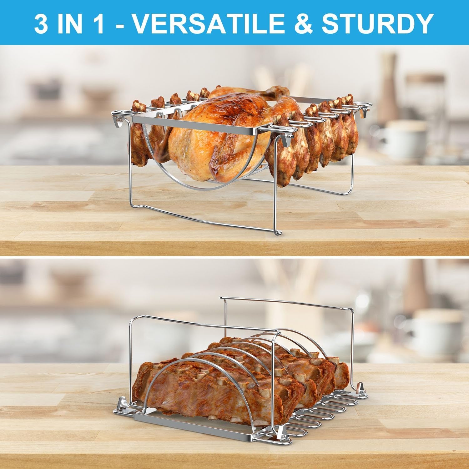 TAILGRILLER 3 in 1 Rib Racks & Chicken Leg Rack for Grill & Smoke. Foldable Roasting Rack. Roast up to 6 Large Ribs. 12 Chicken Leg. 1 Whole Chicken - Image 6