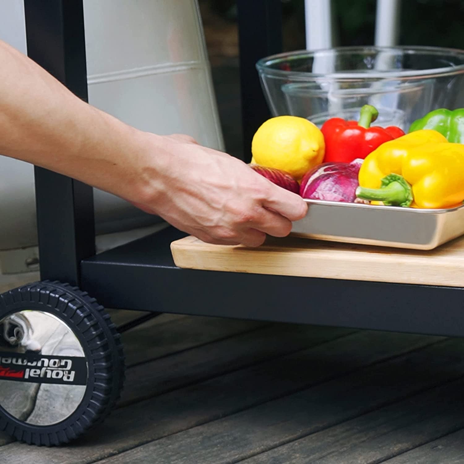 Dining Cart Table with Double-Shelf. Movable Steel Flattop Worktable. Hooks. Side Handle. Multifunctional and Commercial PC3401B (Black) - Image 7