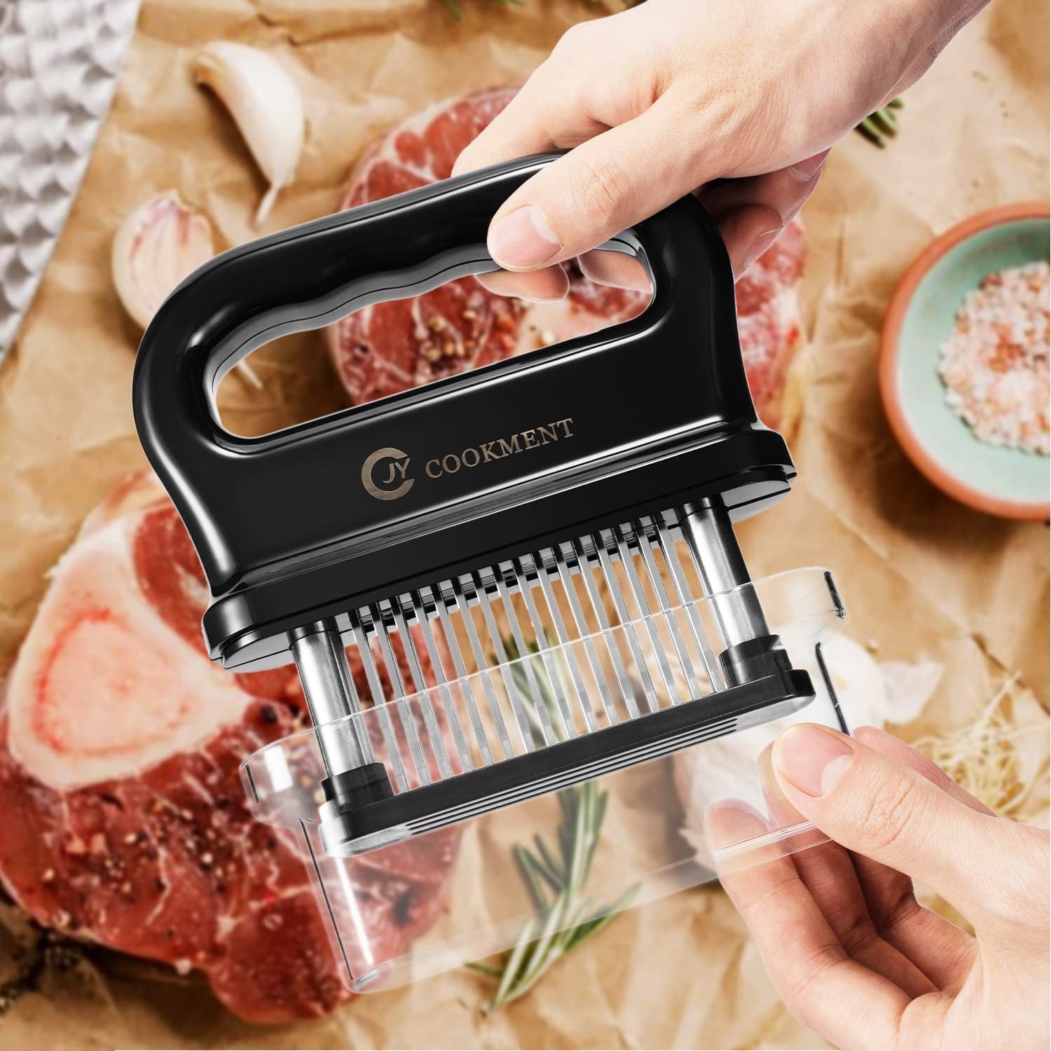 JY COOKMENT Meat Tenderizer with 48 Stainless Steel Ultra Sharp Needle Blades. Kitchen Cooking Tool Best for Tenderizing. BBQ. Marinade - Image 3