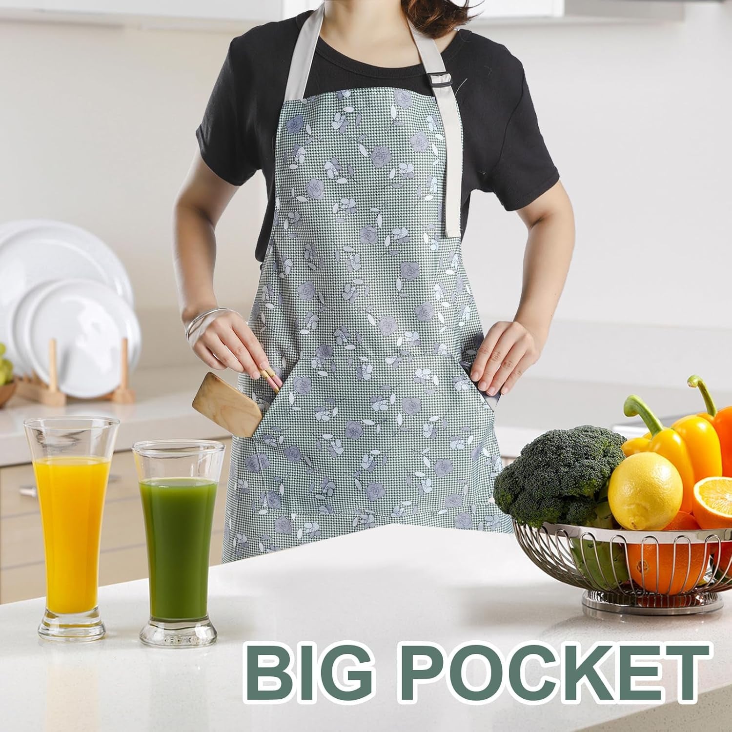 Apron for Women with Pockets. 3 Pcs Waterproof Floral Apron with Adjustable Neck Strap for Cooking. Baking. Gardening. Art Craft - Image 6