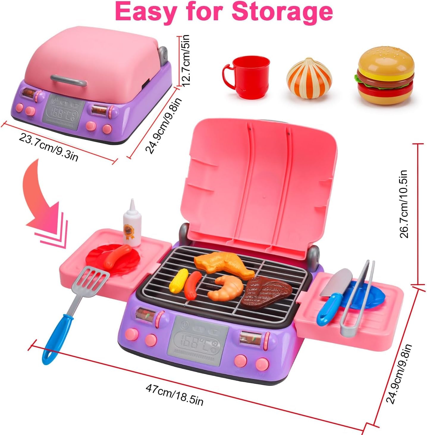 Kids BBQ Grill Playset with Smoke Sound Light Play Kitchen Set Age 3-5 4-8 Pretend Food Barbecue Cooking Toy for 2 3 4 5 6 Year Old Girl Birthday Gift - Image 5