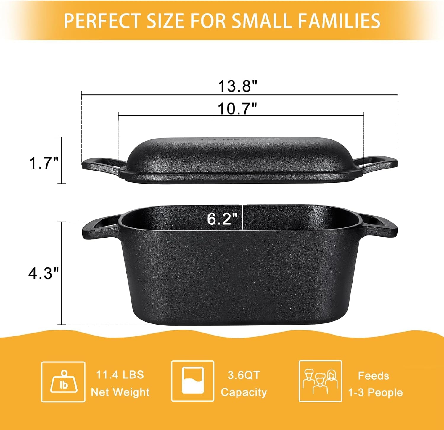 3.6QT Oval Dutch Oven for Bread Baking - Pre-Seasoned Cast Iron Sourdough Bread Pan with Lid - Image 4