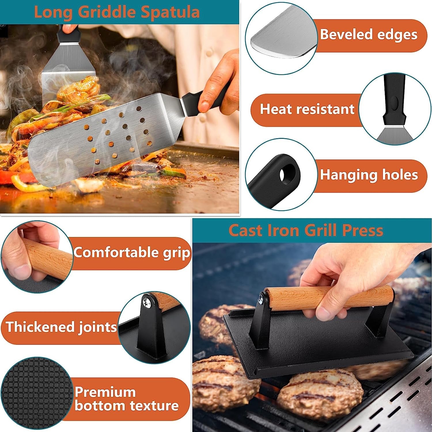 AEEKEL Blackstone Griddle Accessories Kit. 24Pcs Flat Top Grill Accessories Kit for Camp Chef. Professional BBQ Grilling Accessories Set with Grill Press. Enlarged Spatula. and More Griddle Tools - Image 2
