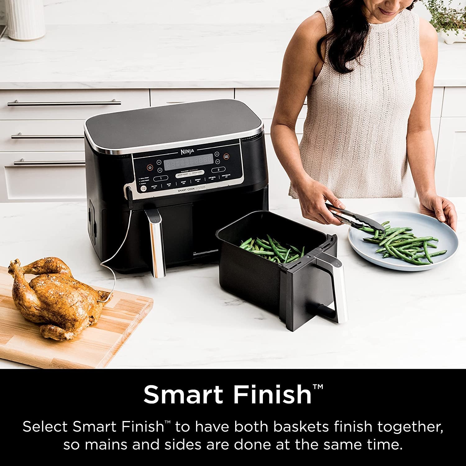 DZ550 Foodi 10 Quart 6-In-1 Dualzone Smart XL Air Fryer with 2 Independent Baskets. Thermometer for Perfect Doneness. Match Cook & Smart Finish to Roast. Dehydrate & More. Grey - Image 7