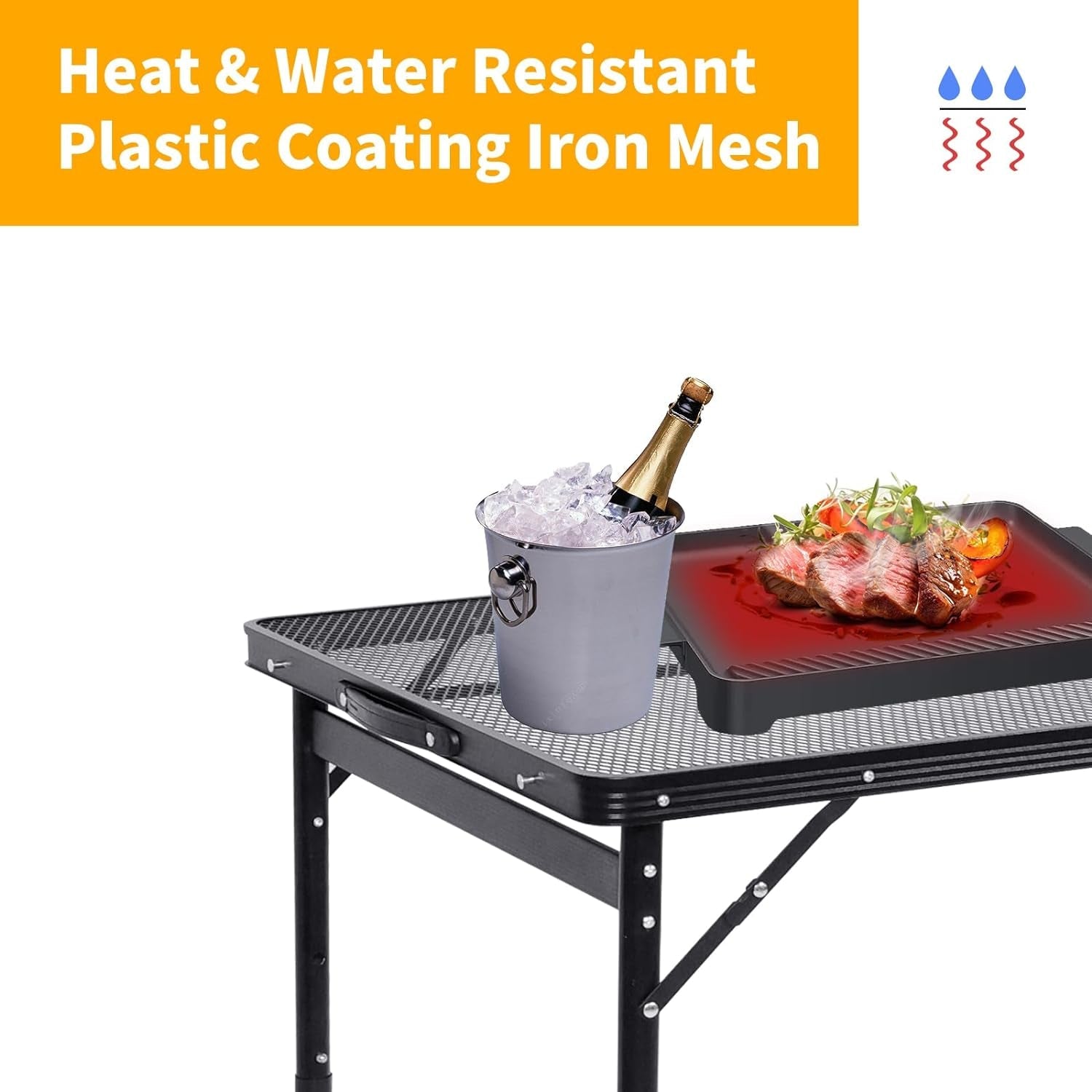 Moosinily Picnic Table 4Ft Grill Table Mesh Top Light Weight Portable Table with Carry Handle Adjustable Height Folding Camping Table for Outdoor Indoor Grill BBQ Travel Barbucue Beach RV Black - Image 7