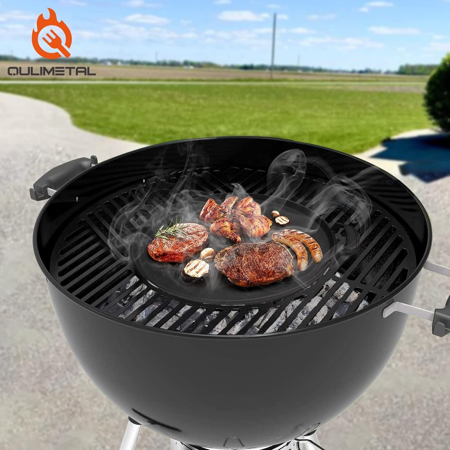 Qulimetal 7421 Gourmet BBQ System Griddle for Weber 22 1/2 Inch Charcoal Grills. Cast Iron Griddle Weber Original Kettle Premium 22.5'' Smokers. Performer Premium Grill - Image 5