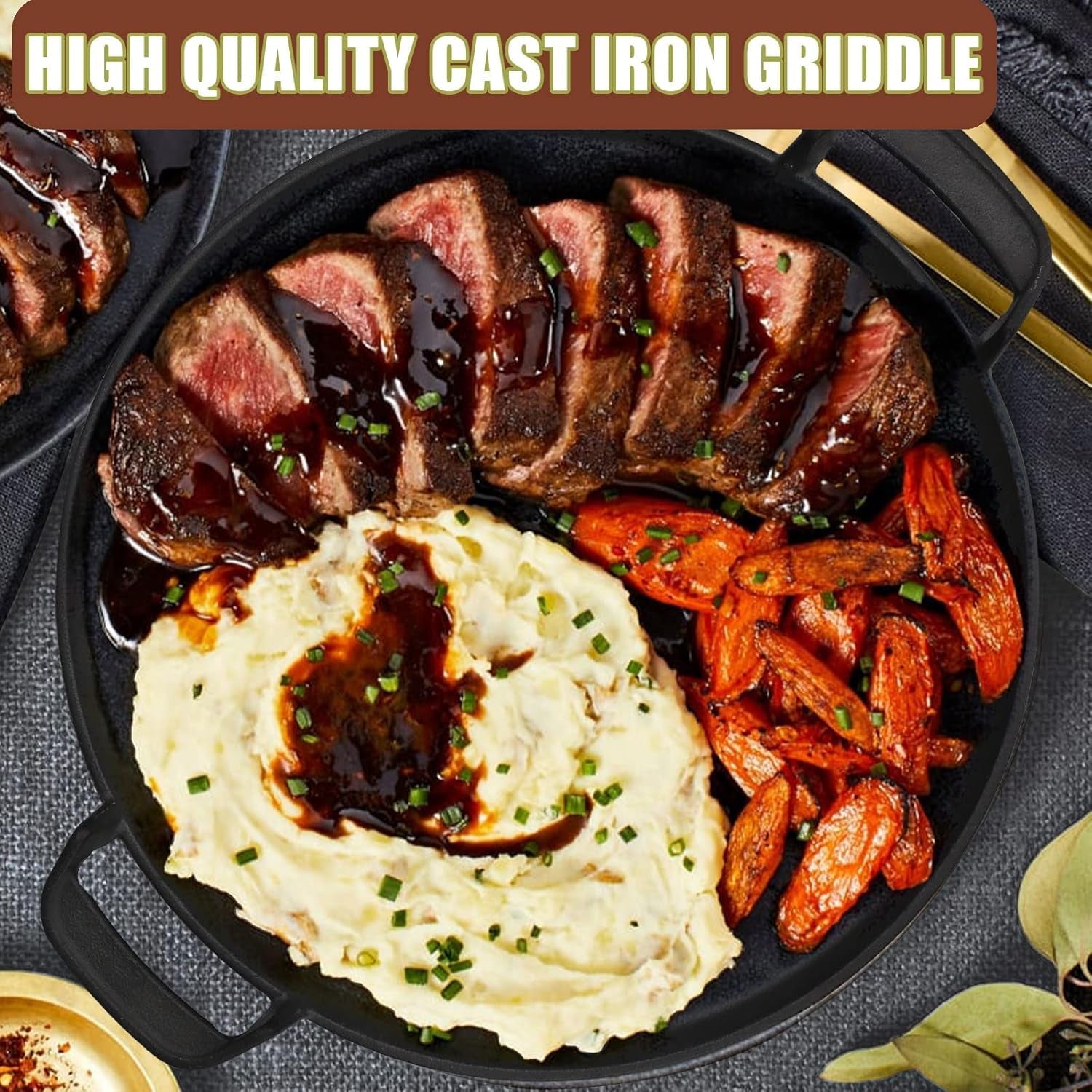 Qulimetal 7421 Gourmet BBQ System Griddle for Weber 22 1/2 Inch Charcoal Grills. Cast Iron Griddle Weber Original Kettle Premium 22.5'' Smokers. Performer Premium Grill - Image 4