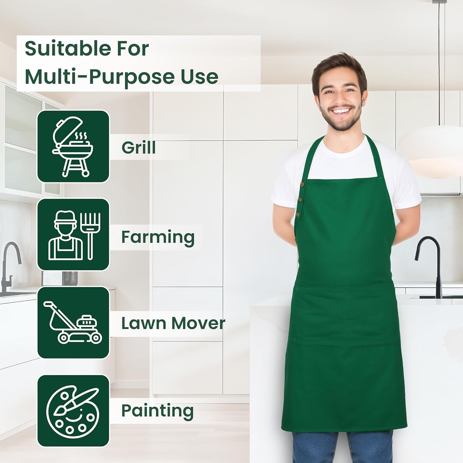 Kitchen Apron Cotton Waterdrop Resistant with Adjustable Aprons for Women with Pockets 8 Color Option Cooking - Image 8