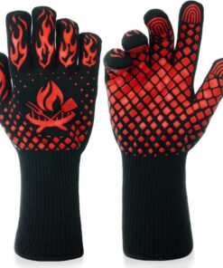 BBQ Gloves - 1472 Degree F Heat Resistant Grilling Gloves - Non-Slip Silicone Grip Design - Grill Gloves for Outdoor Grill. Barbecue. Oven. Cooking. Kitchen and Baking (Red)