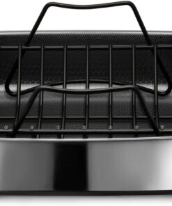 Hybrid Nonstick Roasting Pan with Rack. Dishwasher and Oven Friendly. Compatible with All Cooktops