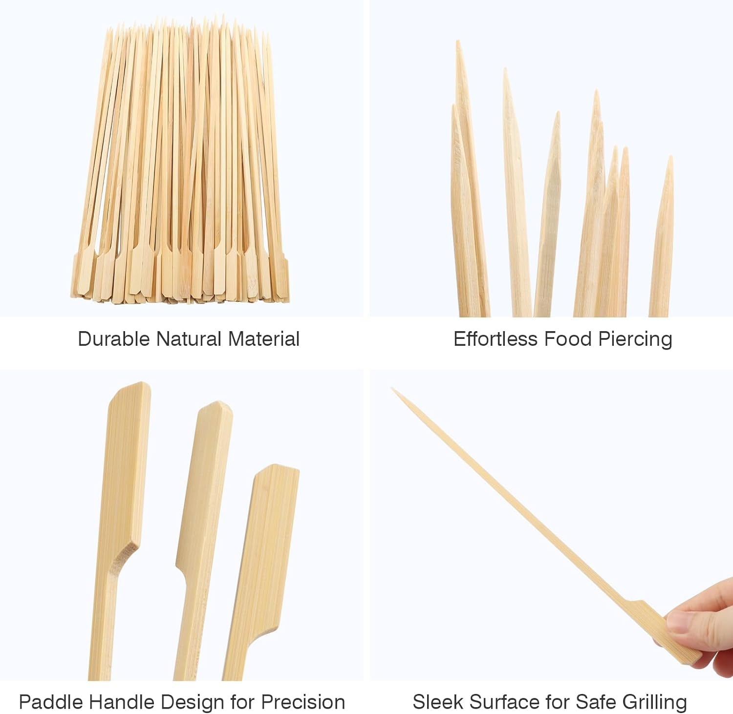 10-Inch Skewer for BBQ Kebab. Unbleached Long Bamboo/Wood Roasting Sticks for Grill -Heavy Duty Thickness -Flat Stick Flag Handle -With Dust-Free Packaging (100-Pack) - Image 7