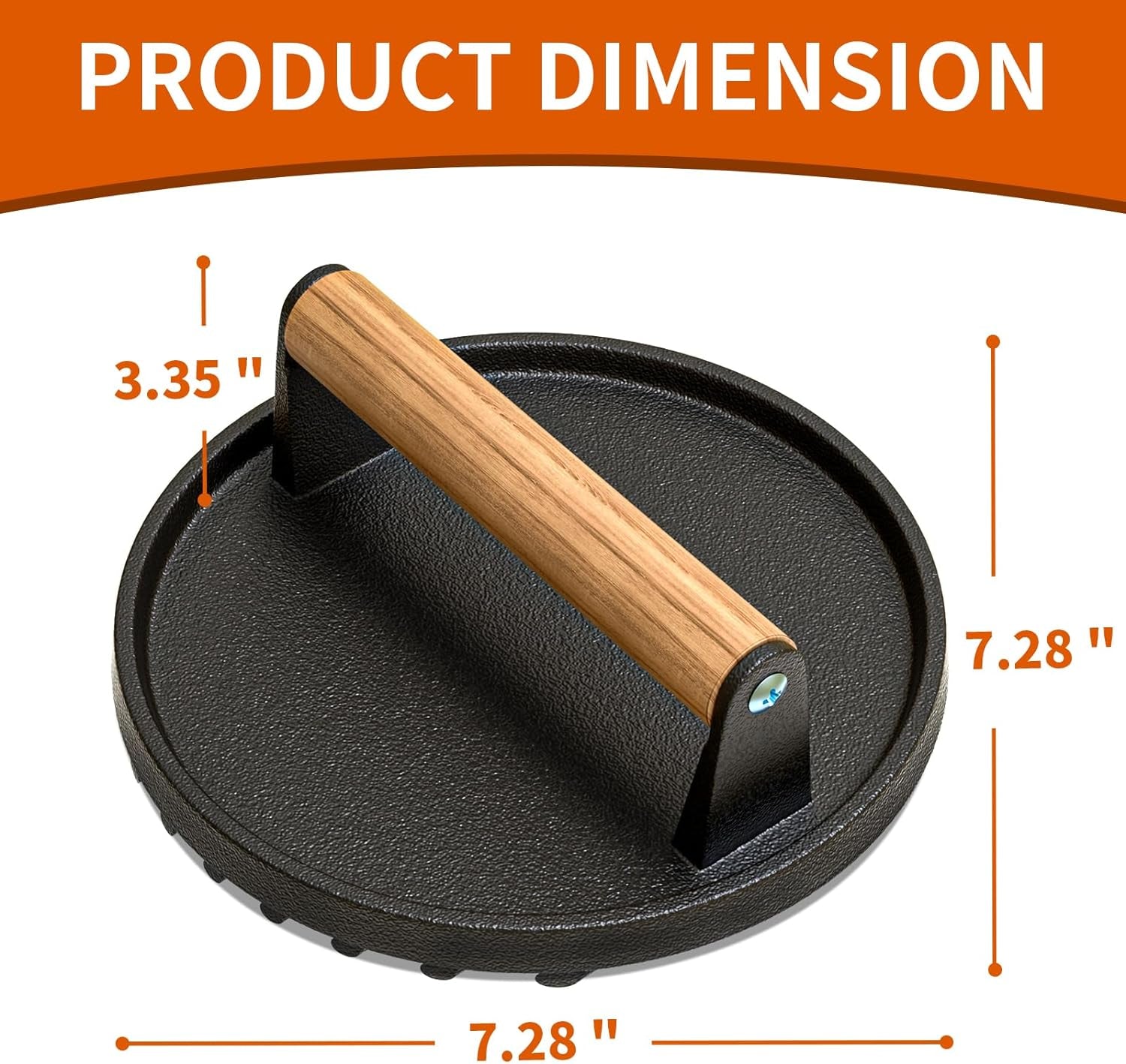 AIKKIL Burger Press. 7.08 round Heavy-Duty Cast Iron Smash Burger Press Meat Steak with Wood Handle for Blackstone. Blackstone Griddle Accessories for Sandwiches. Paninis(Round) - Image 2