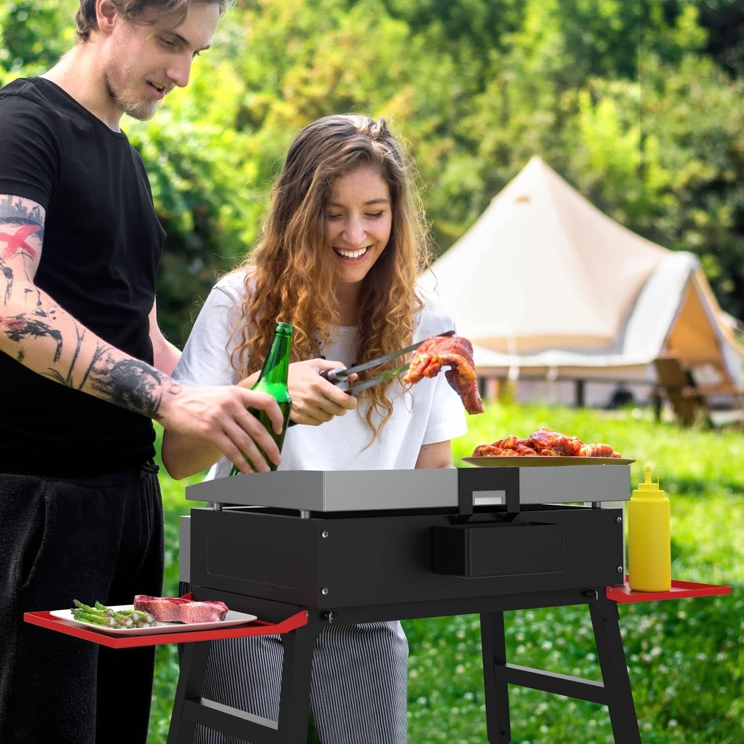 Adjustable Universal Griddle Stand for Blackstone 17/22 Table Top Griddle. Multifunctional BBQ Stand with Double -Shelf Outdoor Worktable and Carry Bag for Outdoor Camping Cooking. - Image 6