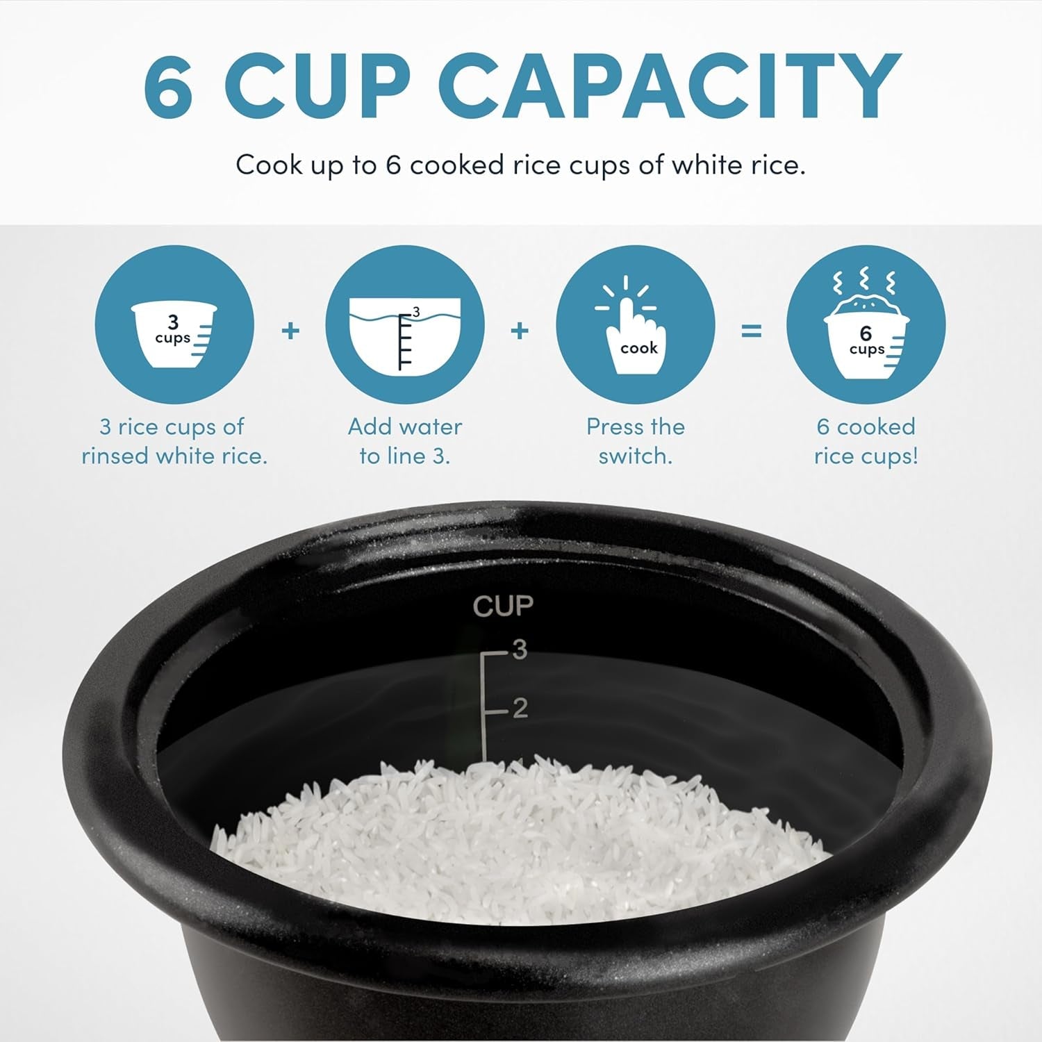 AROMA Rice Cooker. 3-Cup (Uncooked) / 6-Cup (Cooked). Small Rice Cooker. Oatmeal Cooker. Soup Maker. Auto Keep Warm. 1.5 Qt. White. ARC-393NG - Image 5