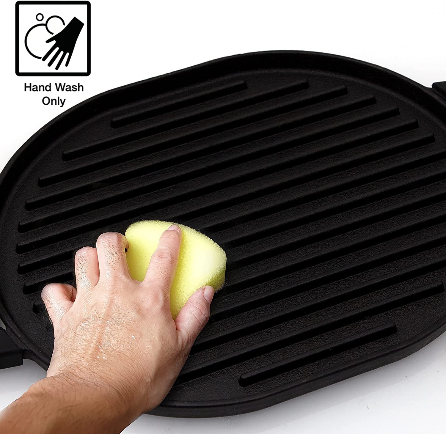 Cast Iron Grill. 12.42X10.21 Non-Stick Grilling Surface. Deep Grill Ridges. Pre-Seasoned. Stay-Cool Silicone Handles. Easy-To-Clean. Oven Safe. Stovetop. BBQ. Fire & Smoker. Induction-Ready - Image 7