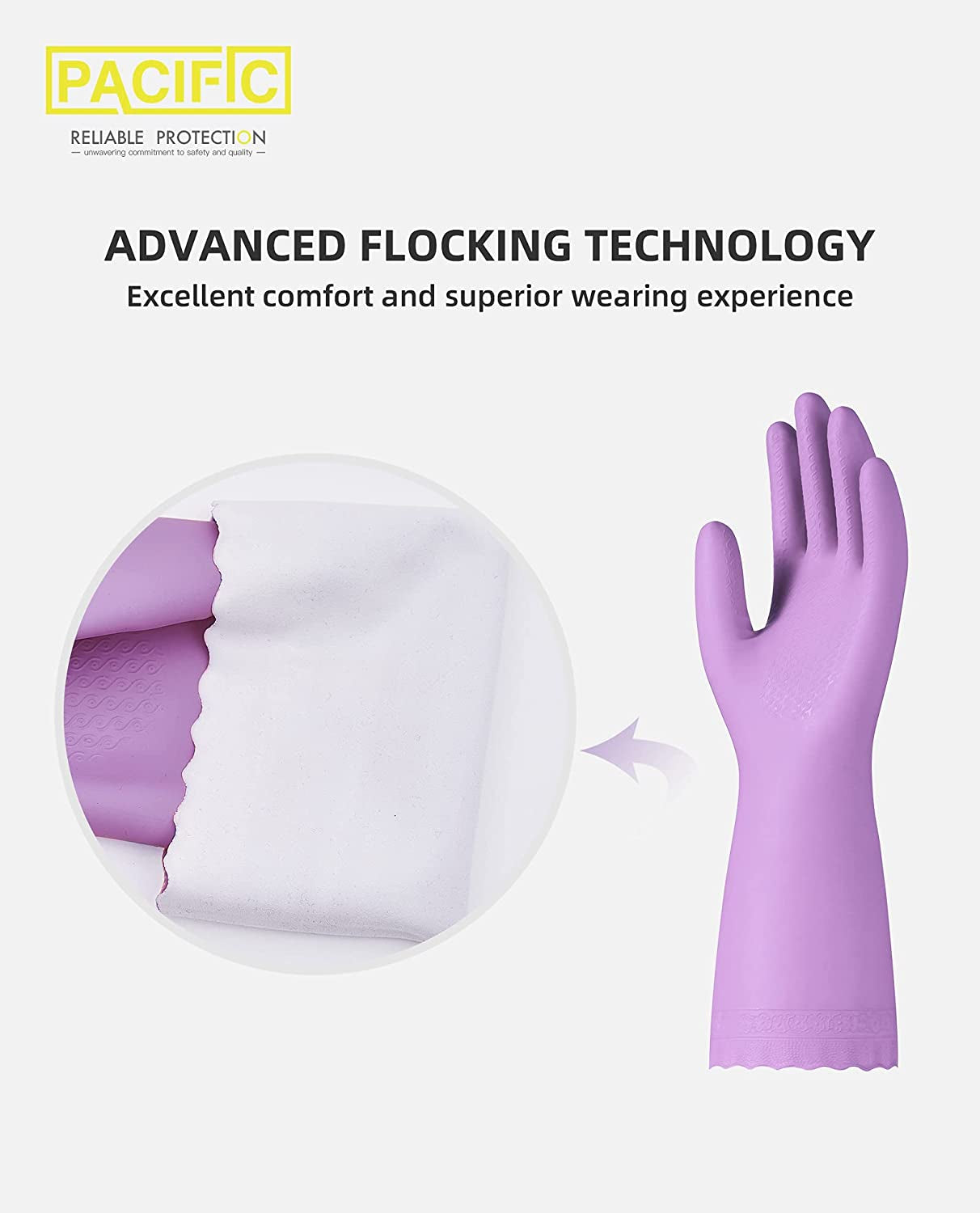 4 Pairs Reusable Dishwashing Cleaning Gloves with Latex Free. Cotton Lining. Kitchen Gloves. Purple. Medium - Image 2