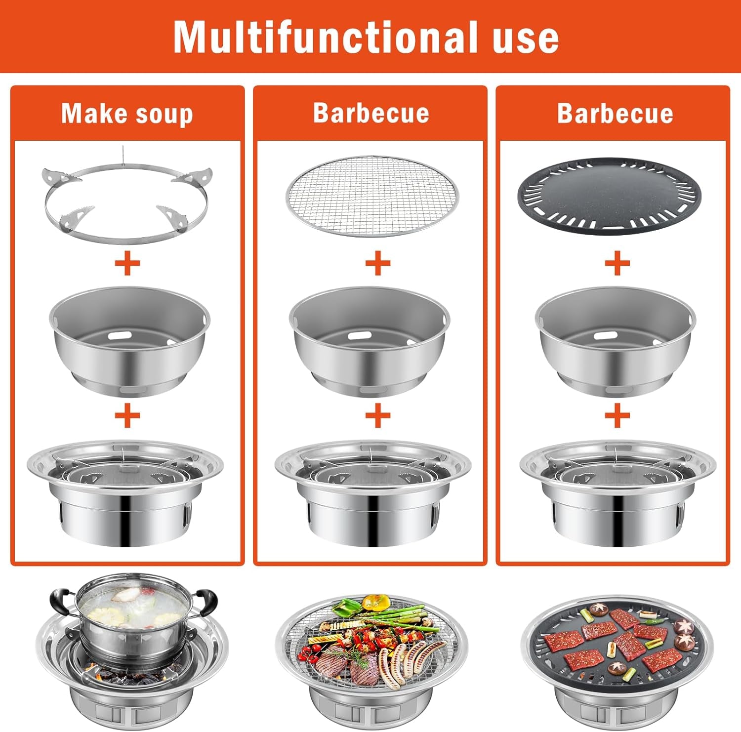 Panghuhu88 Korean BBQ Grill.Portable Household Charcoal Barbecue Grill. Non-Stick round Carbon Barbecue Grill with Insulation Pad Camping Grill Stove for Outdoor and Picnic - Image 5