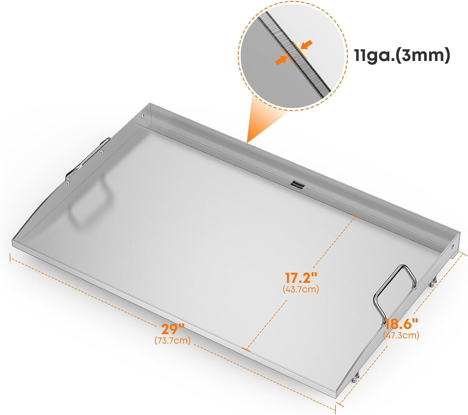 28 Inch Stainless Steel Griddle. Flat Top Griddle Replacement Top for Blackstone 28 2-Burner Gas Grill Cooking Station. Griddle Top Replacement with Rear Grease System - Image 2
