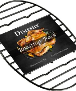 DIMESHY Roasting Rack. Black with Integrated Feet. Enamel Finished. Nonstick. Fit for 15 Inches Oval Roasting Pan. Safety. Dishwasher. Great for Basting. Cooking. Drying. Cooling Rack. (12.5X 8.5)