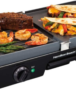 3-In-1 Electric Indoor Grill + Griddle. 8-Serving. Reversible Nonstick Plates. 2 Cooking Zones with Adjustable Temperature (38546). Black