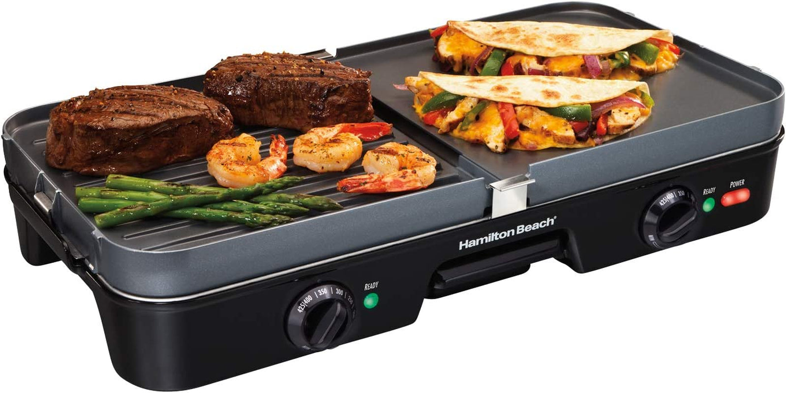 3-In-1 Electric Indoor Grill + Griddle. 8-Serving. Reversible Nonstick Plates. 2 Cooking Zones with Adjustable Temperature (38546). Black