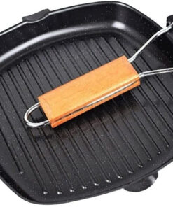 Non-Stick Grill Pan with Folding Handle for Meat. Fish and Vegetables for All Heat Sources 24Cm/9.4In for Stove Tops. Induction. Black