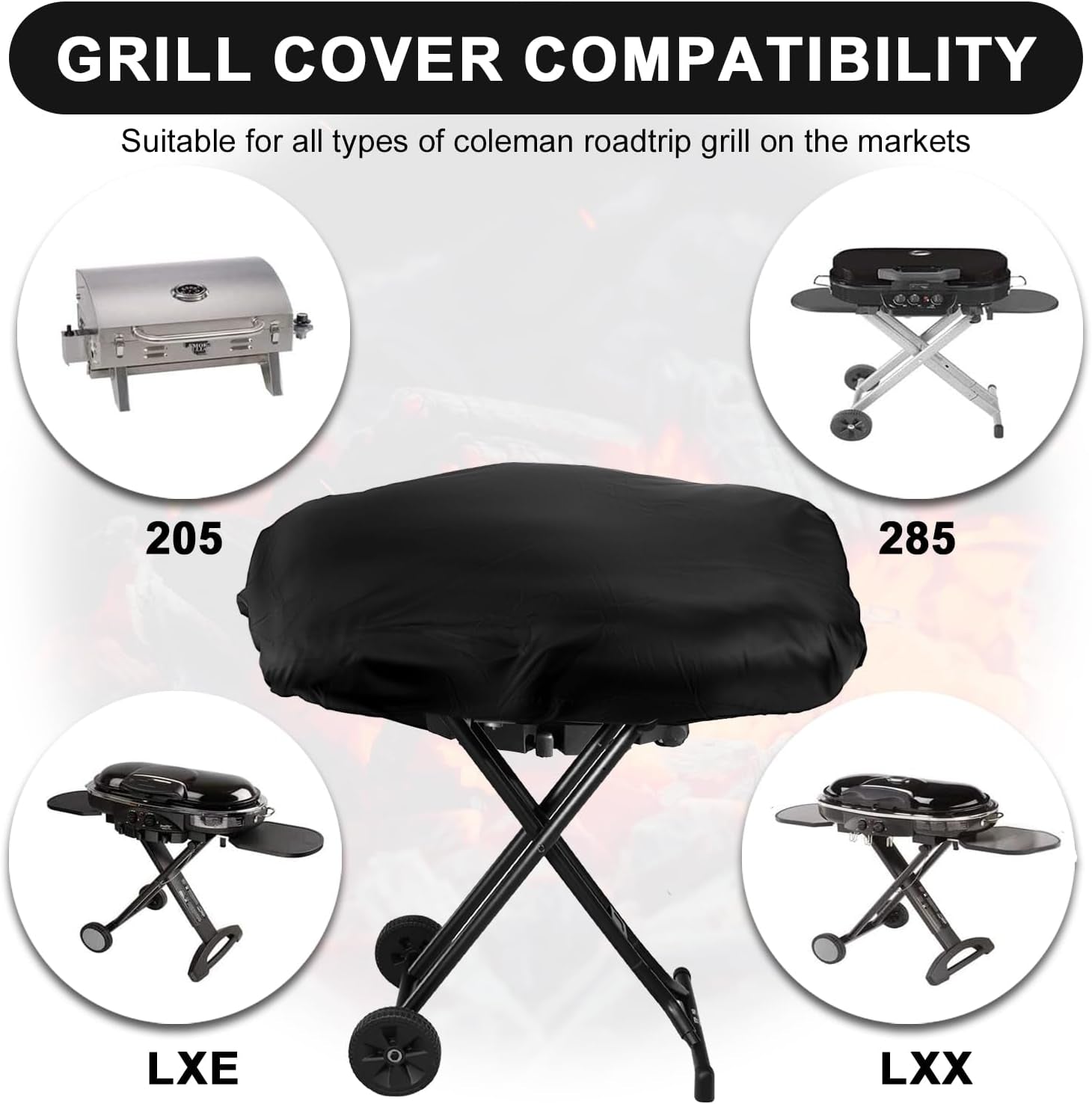 BBQ Grill Cover. Black BBQ Cover Portable Grill Cover Waterproof BBQ Grill Cover Compatible with Coleman Roadtrip LXX. LXE and 285. Adjustable Grill Cover - Image 7