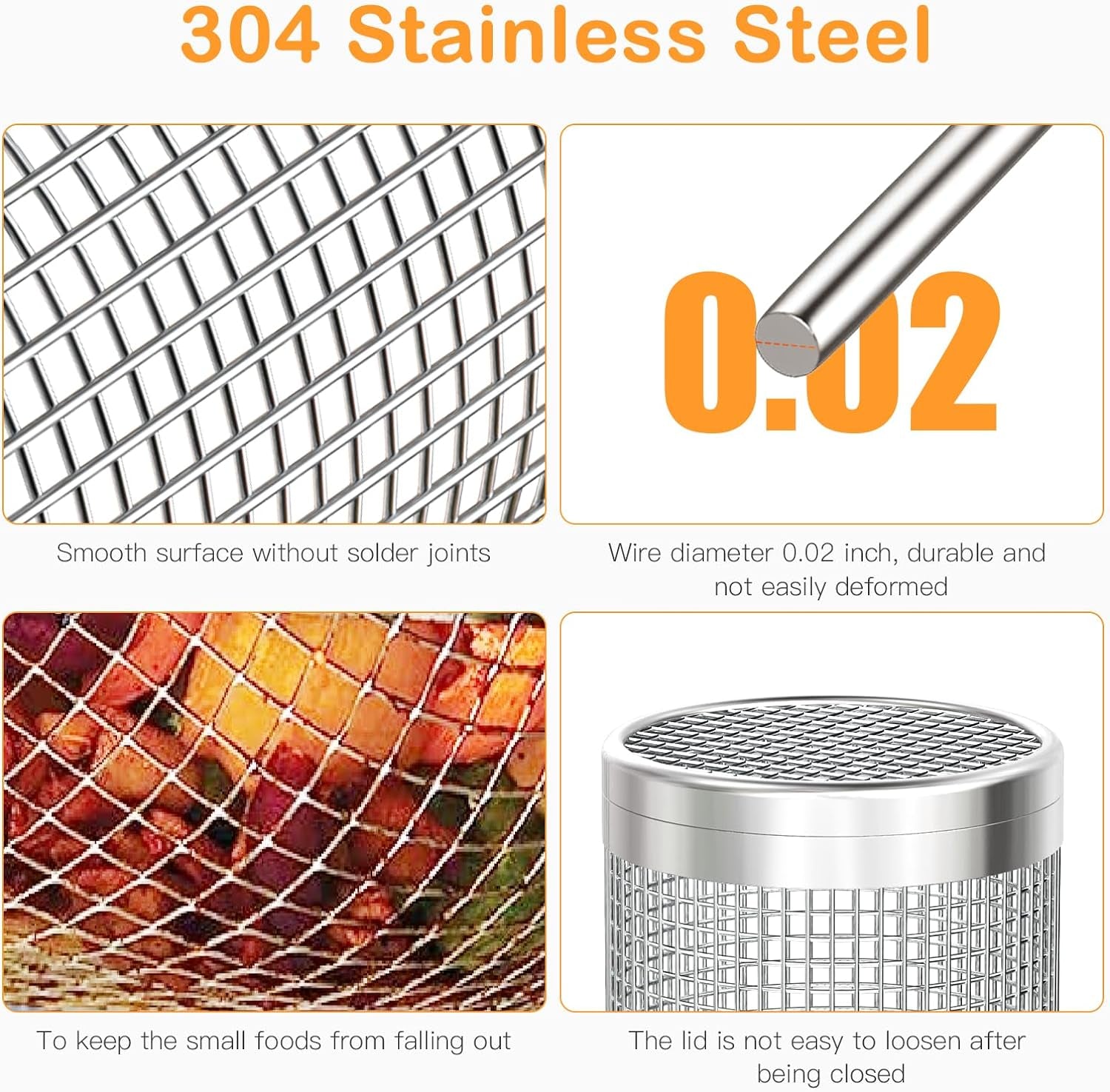 Rolling Grill Baskets. Heavy-Duty 304 Stainless Steel Material. round BBQ Grilling Baskets for Veggies. Fish. BBQ Net Tube Barbeque Vegetable Grill Accessories. Cage Cylinder 2 PACK (Two Large) - Image 4