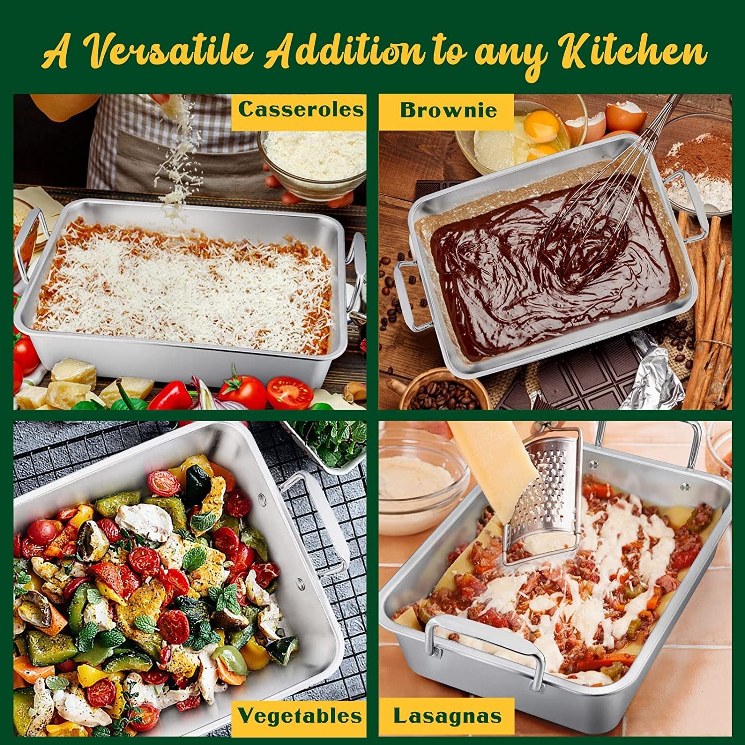 Roasting Pan. E-Far 16 X 11.5 Inch Stainless Steel Turkey Roaster with Rack - Deep Broiling Pan & V-Shaped Rack & Flat Rack. Non-Toxic & Heavy Duty. Easy Clean & Dishwasher Safe - Large - Image 6