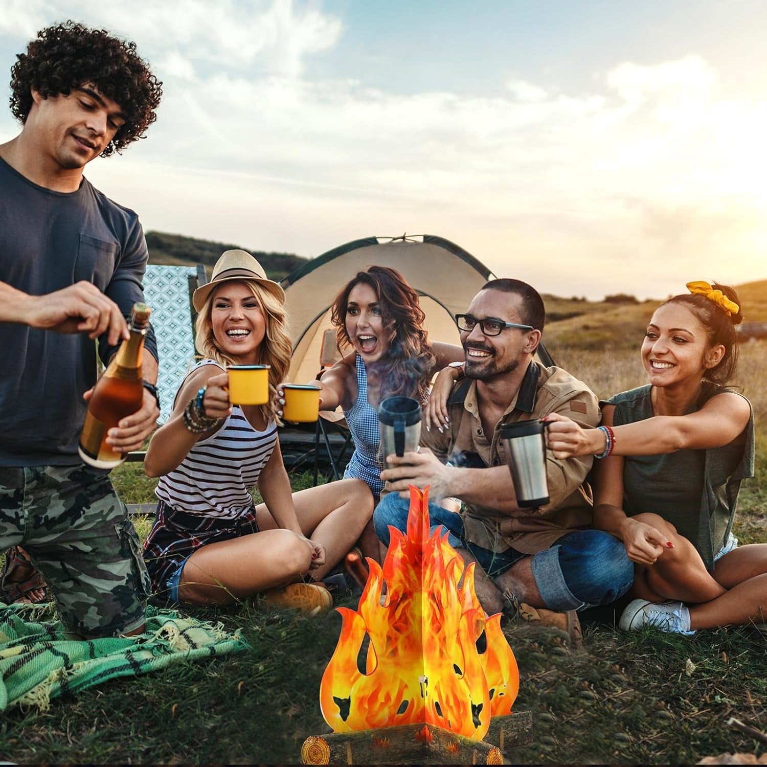 3D Decorative Cardboard Campfire Centerpiece Artificial Fire Fake Flame Paper Party Decorative Flame Torch (Gold Orange) - Image 6