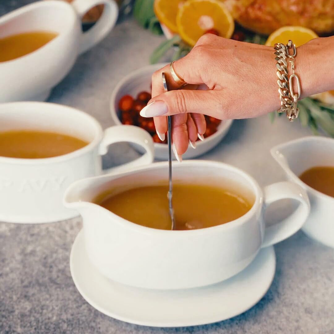 Kook Ceramic Gravy Boat & Saucer (23.8 oz) – Serving Dish with Tray & Spoon for Sauces. Dressings. Creamer. White - Image 4