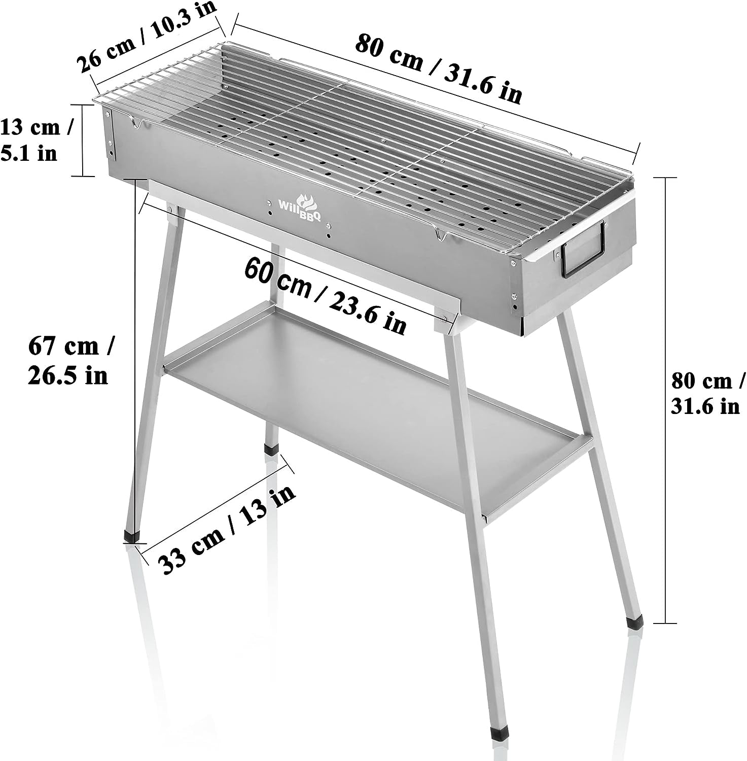 Commercial Quality Portable Charcoal Grills Multiple Size Hibachi BBQ Lamb Skewer Folded Camping Barbecue Grill for Garden Backyard Party Picnic Travel Outdoor Cooking Use(31.6X10.3X5.1 Inch) - Image 3